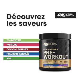 Optimum Nutrition Gold Standard Pre Workout en poudre, goût Framboise acidulée, 330 g