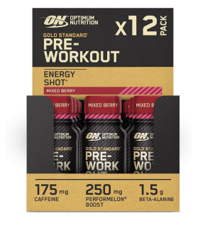 Optimum Nutrition Gold Standard Shots énergétiques Pre Workout, Goût Mélange de baies, 12 x 60 ml